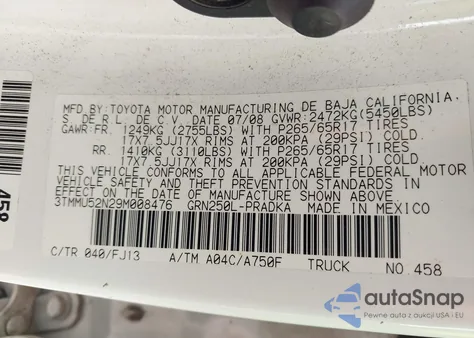 2009 Toyota Tacoma Base V6 из США, поврежденный, VIN 3TMMU52N29M008476